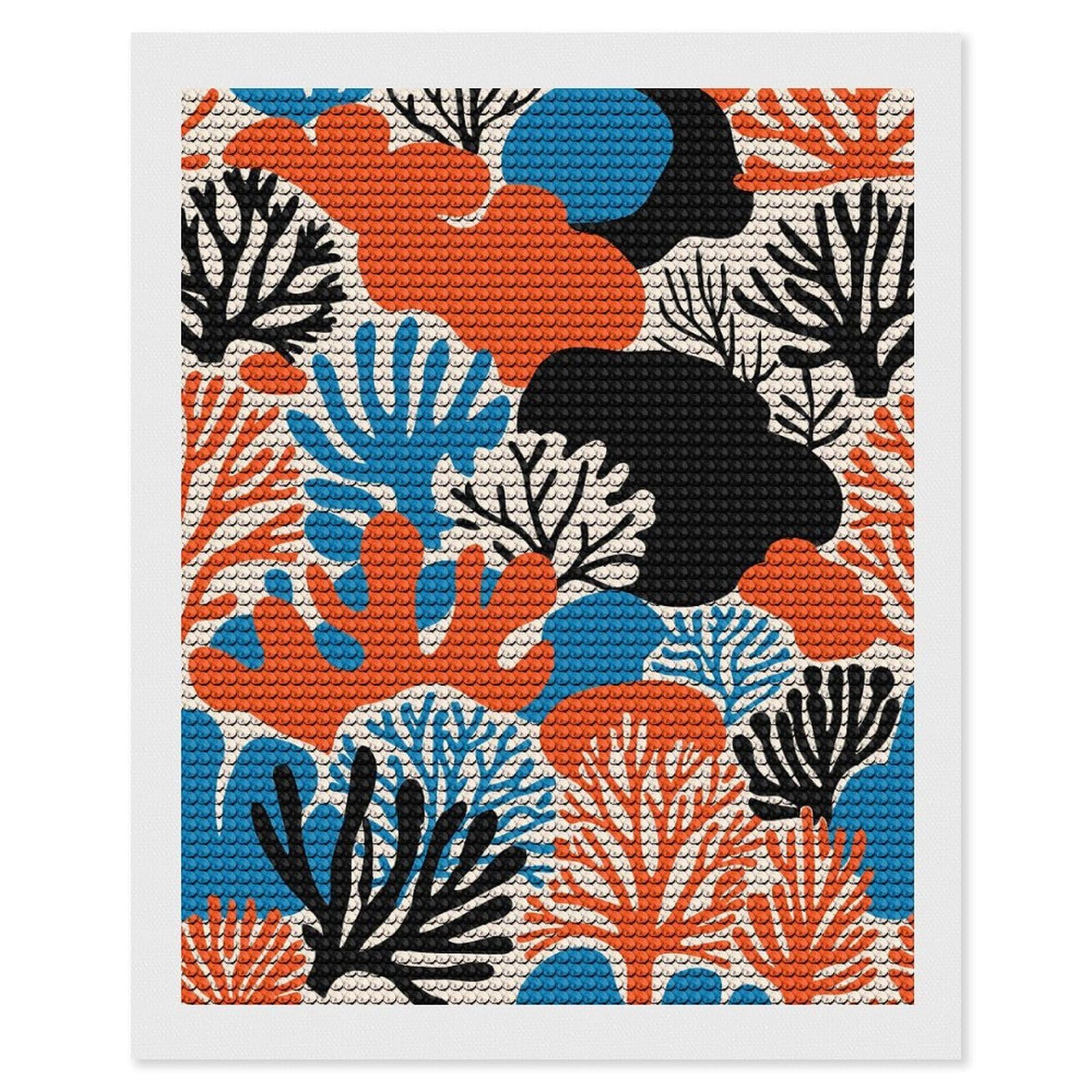 Junmoney Retro Coral Reefs Diamond Art Kit 16"x20", for Beginners, Vintage Style Decor, Good for Quiet Evenings, Festive Craft Gift