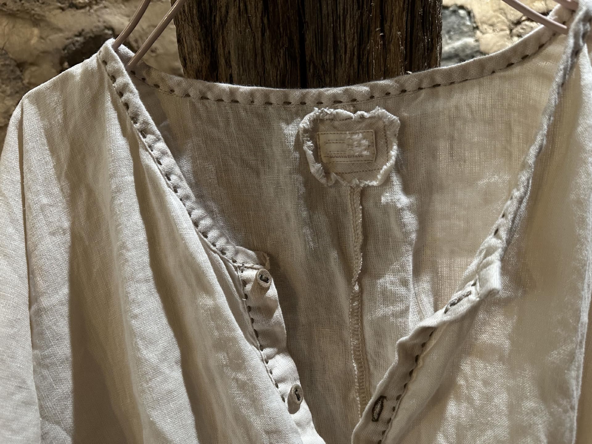 NFYM Damen-Leinen mit Knopfleiste, einfarbig, lässig, halbe Ärmel, handgefertigt, Nähen, lockere Passform, kurze Hemdbluse