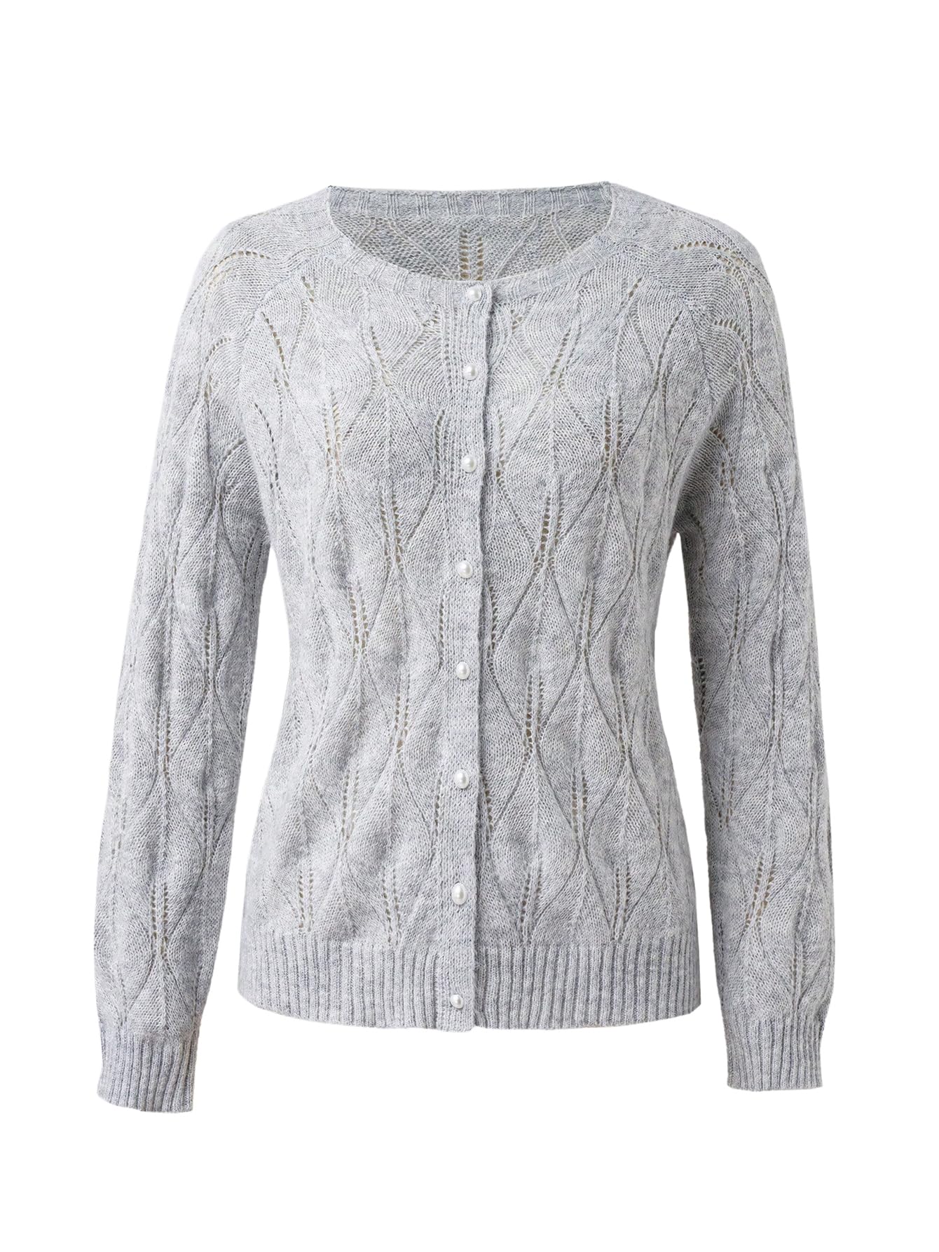 GORGLITTER Womens Mohair Pearl Button Up Sweater Lightweight Long Sleeve Cardigan Crochet Knit Tops Grey Small