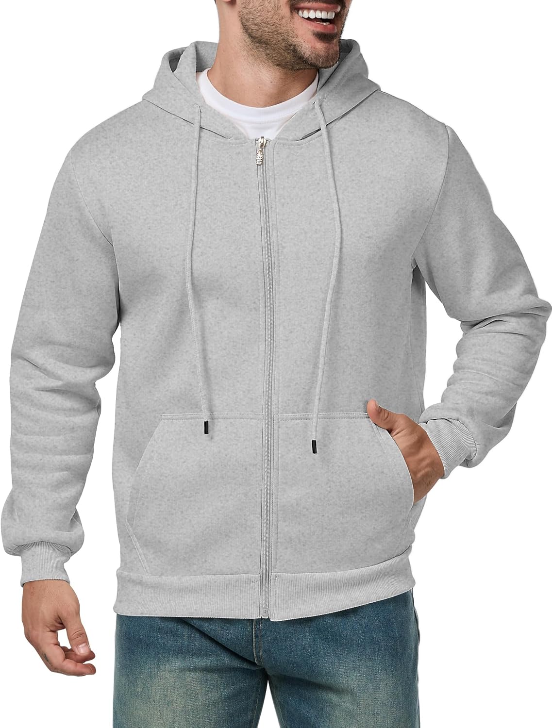Men's Full Zip Hoodie Casual Long Sleeve Hooded Sweatshirt Fleece Drawstring Zip Up Jacket with Pockets