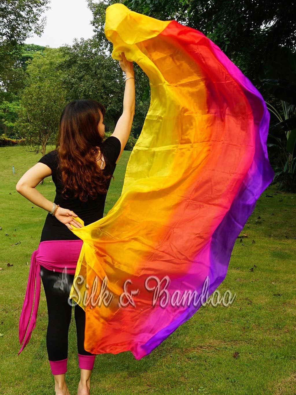 Winged Sirenny Multi-Color Sheer Flowy Diaphanous Oriental Dance Silk Veil, Lightweight Belly Dance Authentic Silk Shawl, Glamour