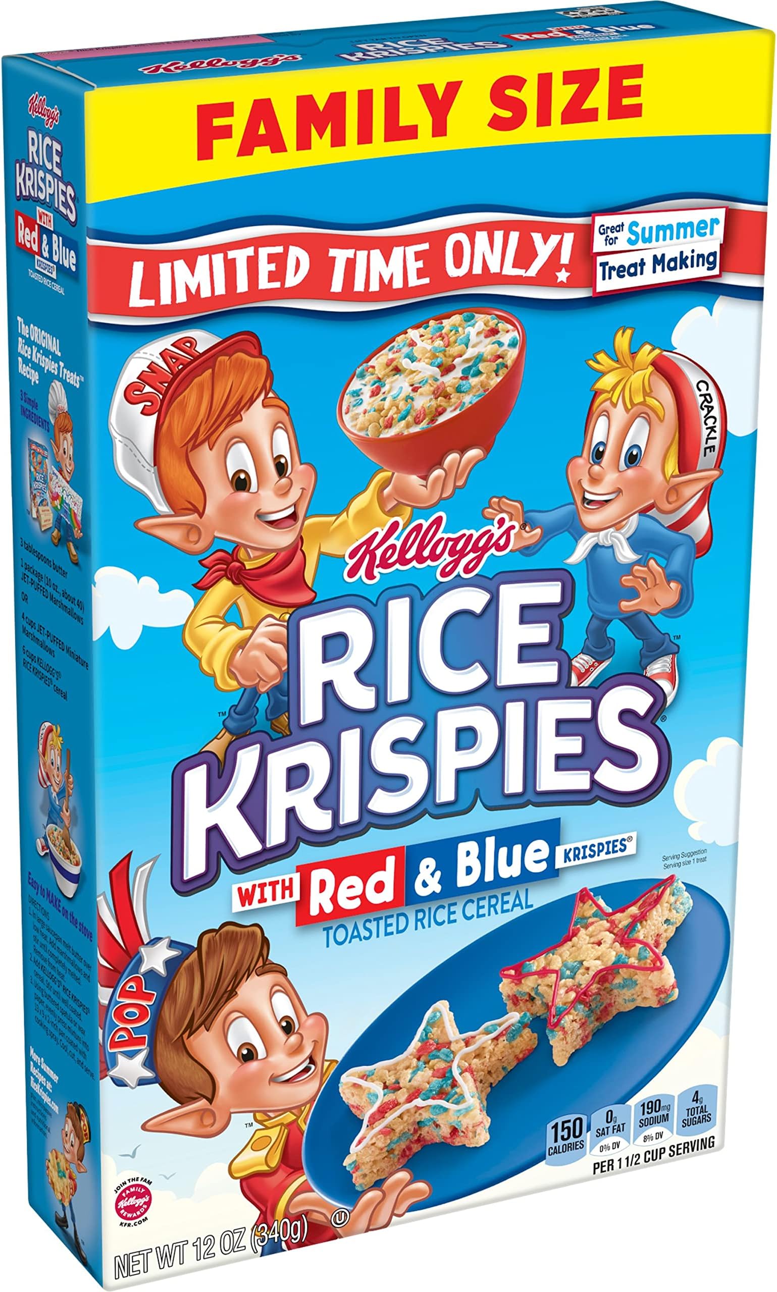 Rice Krispies Breakfast Cereal, Fat Free, Original with Red and Blue Color Mix, 12oz Box (1 Box)