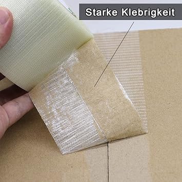 BOMEI PACK Filament Strapping Tape 1 Piece 75 mm x 50 m Transparent Reinforced Fibreglass Tape Filament Tape Fibre Reinforced Packing Tape Filament Tape Thread Reinforced