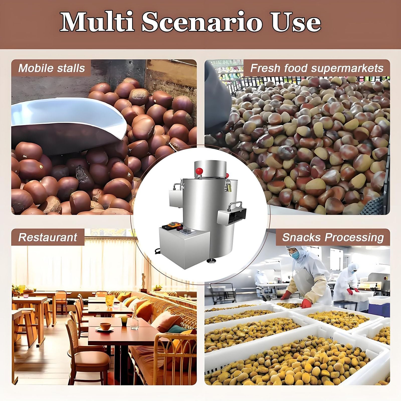 Pelapatate Commerciale, 220V/12V, pelapatate Automatico per Castagne, pelapatate in Acciaio Inox, pelapatate Elettrico Professionale per Castagne(220v/Plugin)