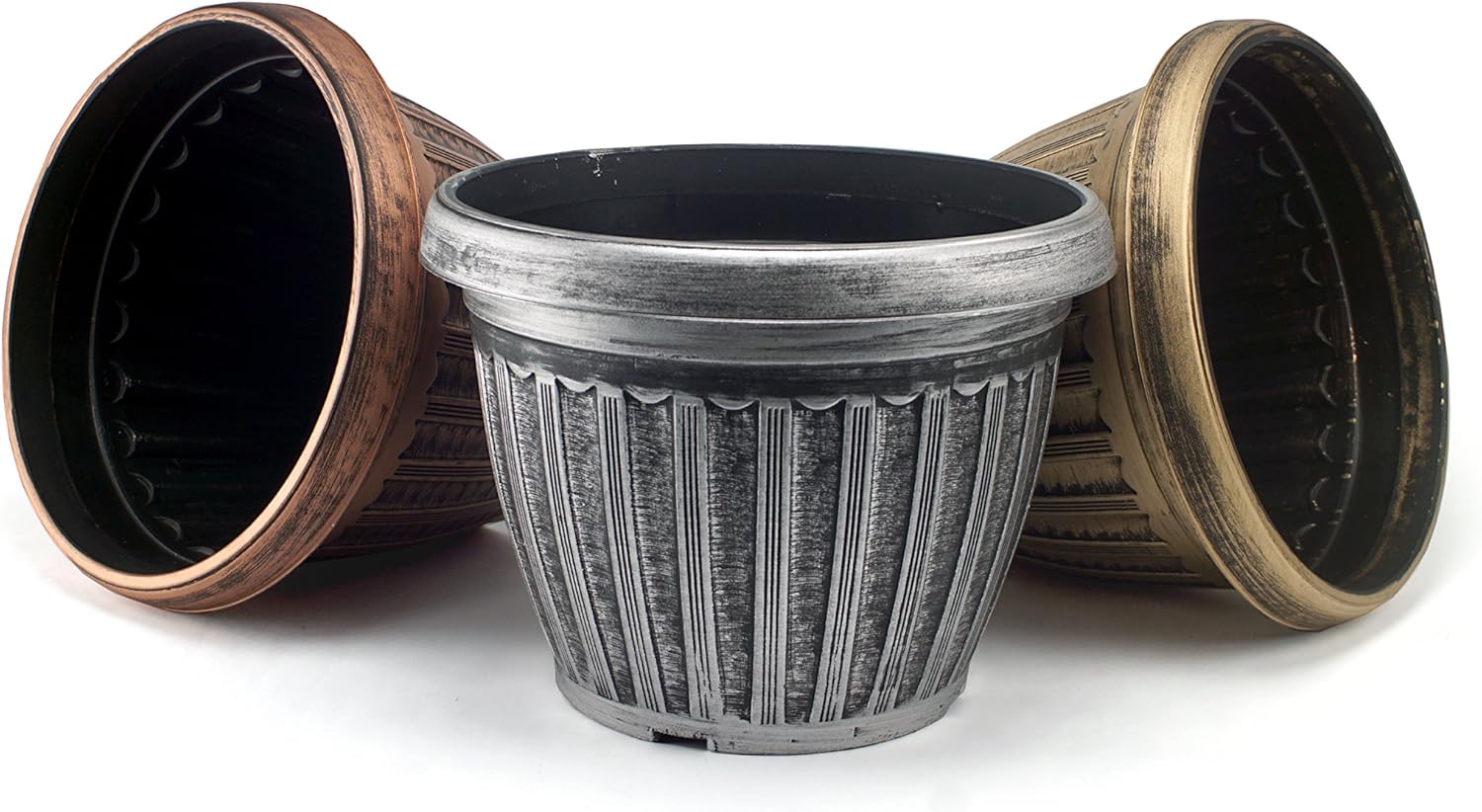 Rustic Flowerpot 12" Planter, Set of 2 Planter and 2 Saucers (4 Pieces) for Garden Patio Office Ornaments Home Décor Long Lasting Reusable Light Weight (Silver-L)