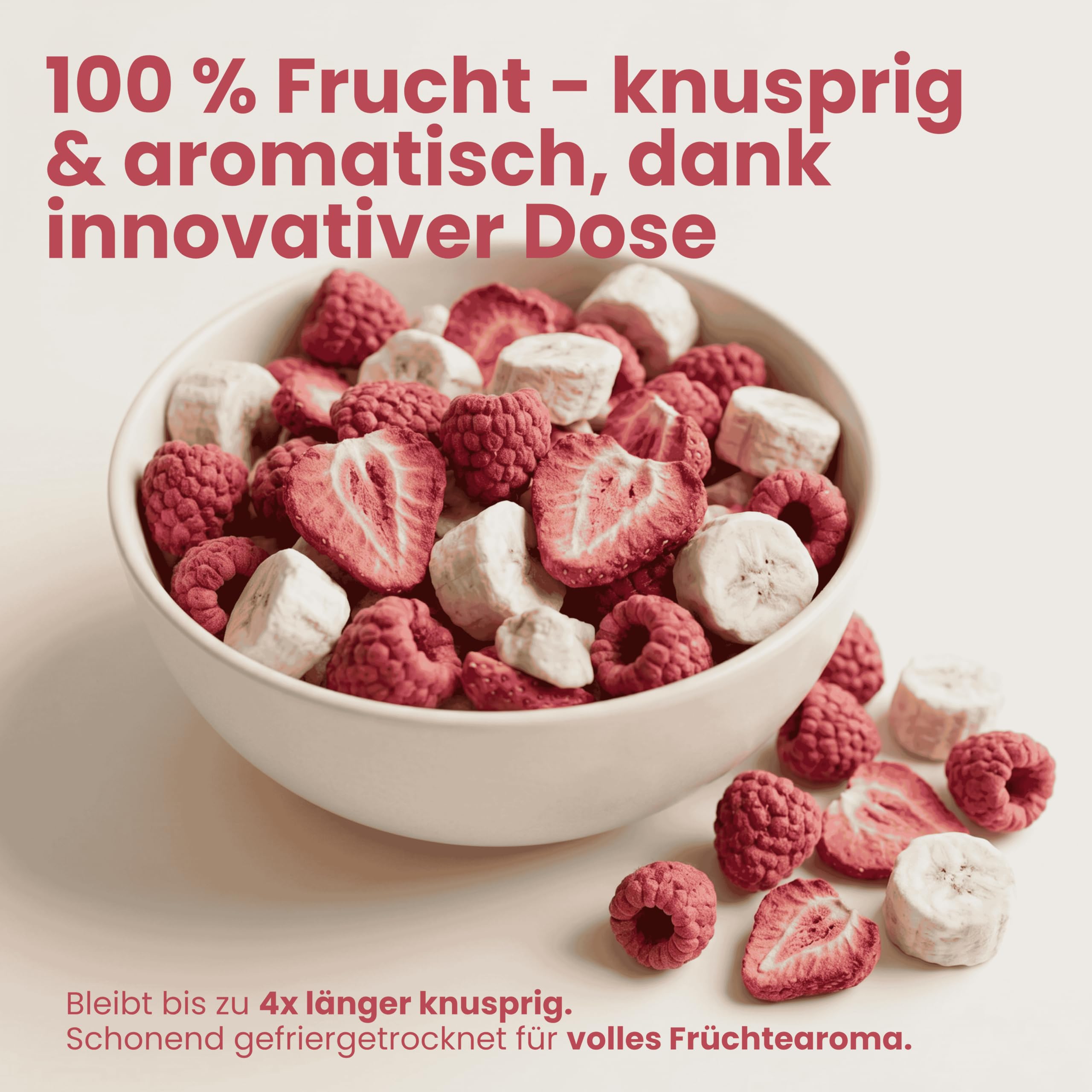 BREKKY - Gefriergetrocknete Früchte Mix - Erdbeeren, Bananen & Himbeeren - 100% natürliche Trockenfrüchte ohne Zuckerzusatz - vegan, ballaststoffreich & extra knusprig