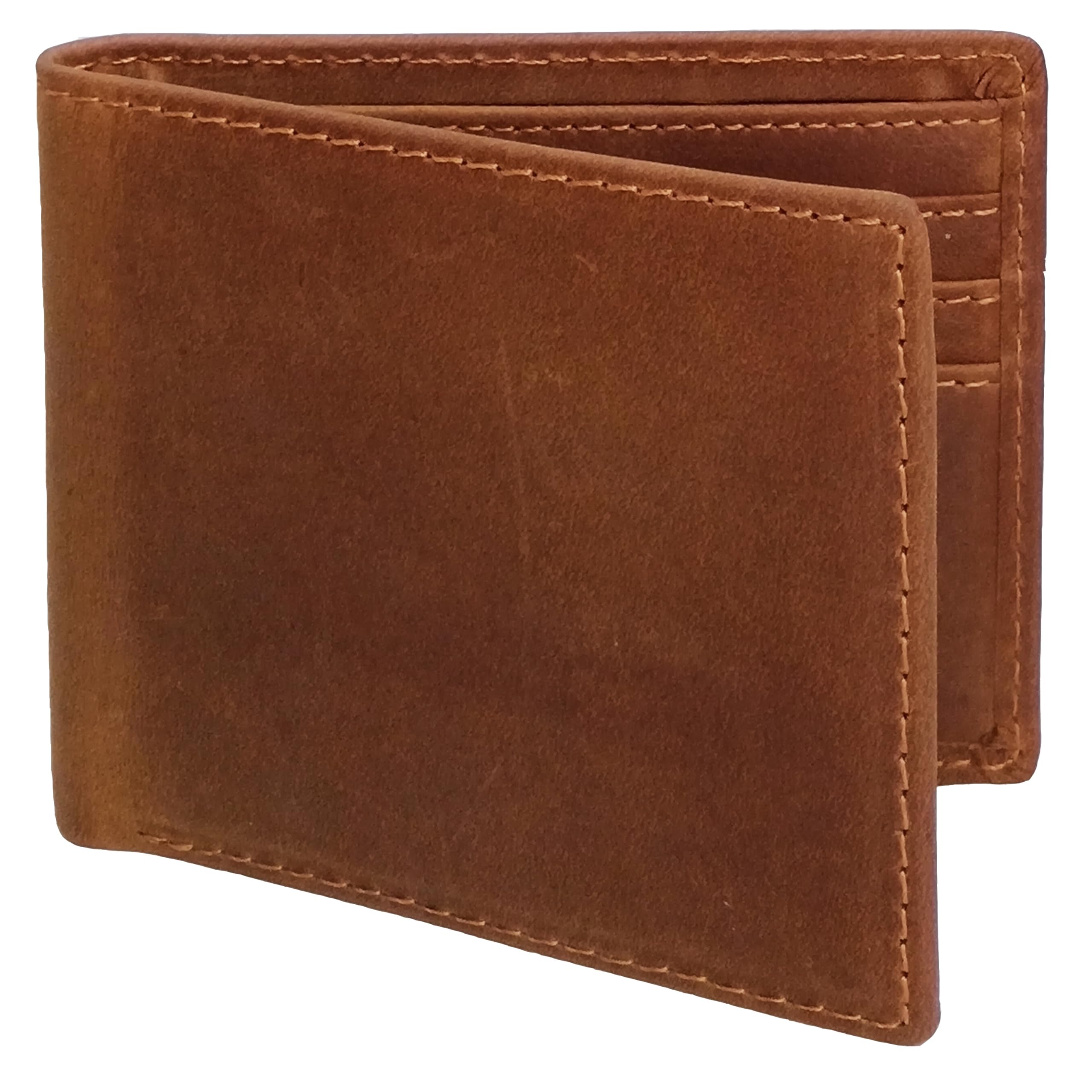 LnxLtw Men's Slim RFID Blocking Wallet - Classic Brown Full Grain Leather Bifold (6 Cards Slots, 2 Cash Compartments) Compact Front Pocket Design with
