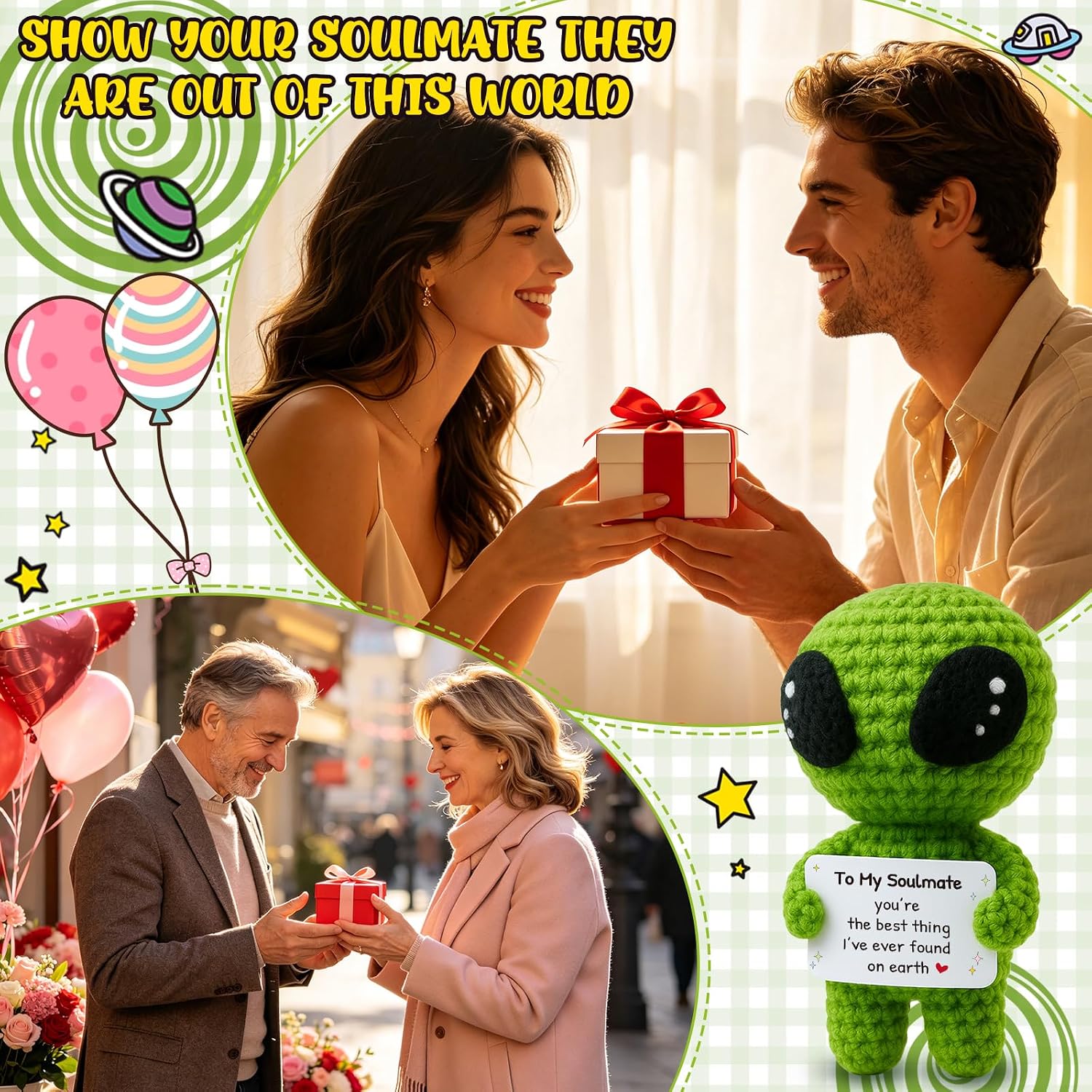 MAMAGIFTREE Funny Soulmate Gift – Crochet Alien Keepsake for Boyfriend Girlfriend Wife Husband, Romantic Anniversary Birthday image 4