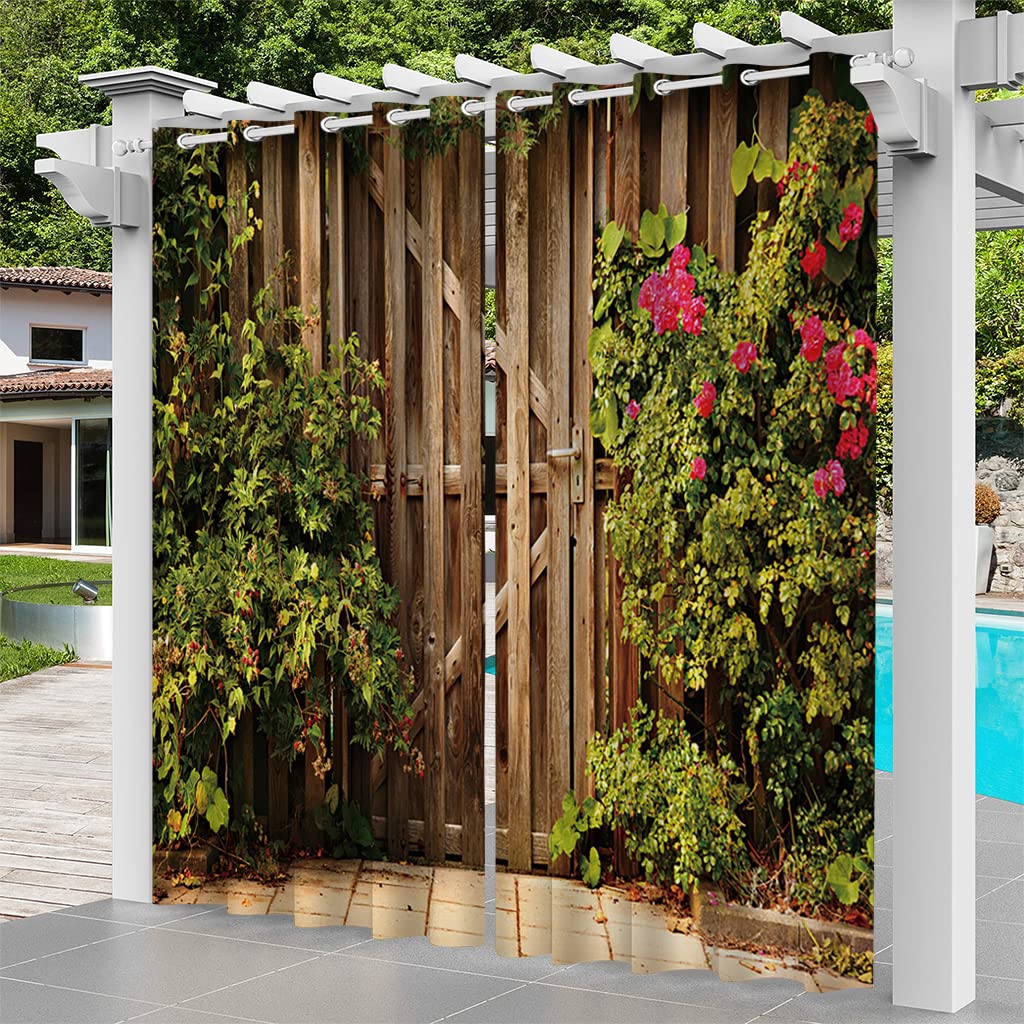 Outdoor Vorhang Wetterfest, Verdunkelungsvorhang Sonnenschutz Sichtschutz Vorhänge für Garten Terrasse Balkon Pavillon Pergola, 2 Stück 132 x 213 cm, 3D Gartentor
