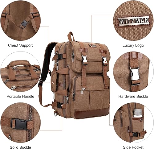 Miniatura 8 de WITZMAN Mochila de viaje de lona para hombre, mochila grande para computadora portátil, apta para mochila de hombro convertible de 16 pulgadas