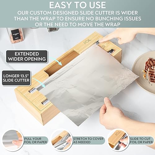 Miniatura 6 de Dispensador de papel de aluminio 2 en 1, organizador de envoltura de cocina con cortador de papel de aluminio extra ancho de 13.5 pulgadas.