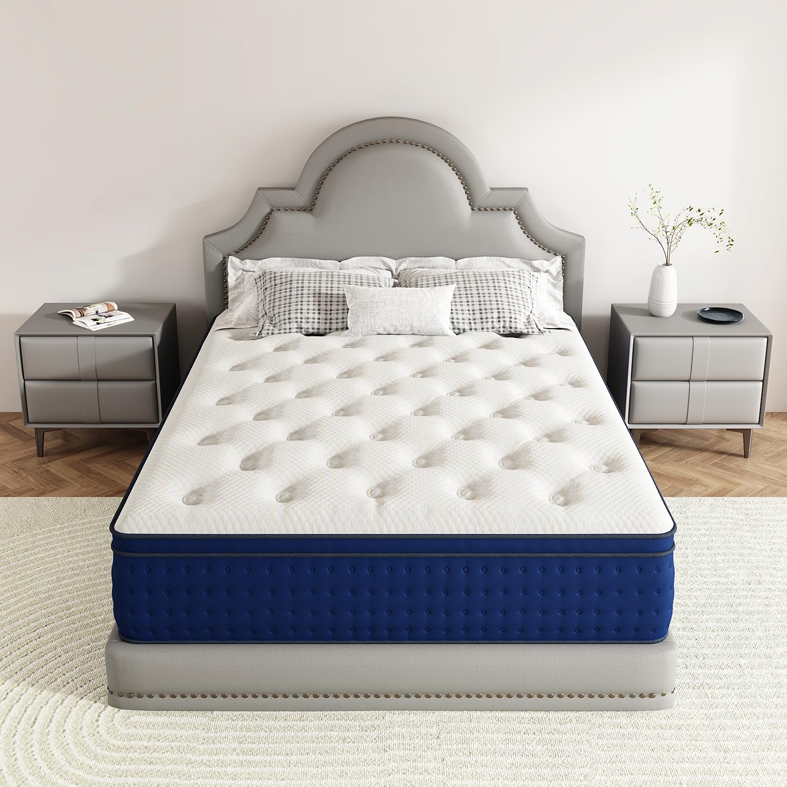 queen mattress 12 inch hybrid cooling-gel memory foam amp pocket springsoptimal spinal support amp pain relief motion isolation fiberglass-free certipur-us no odor