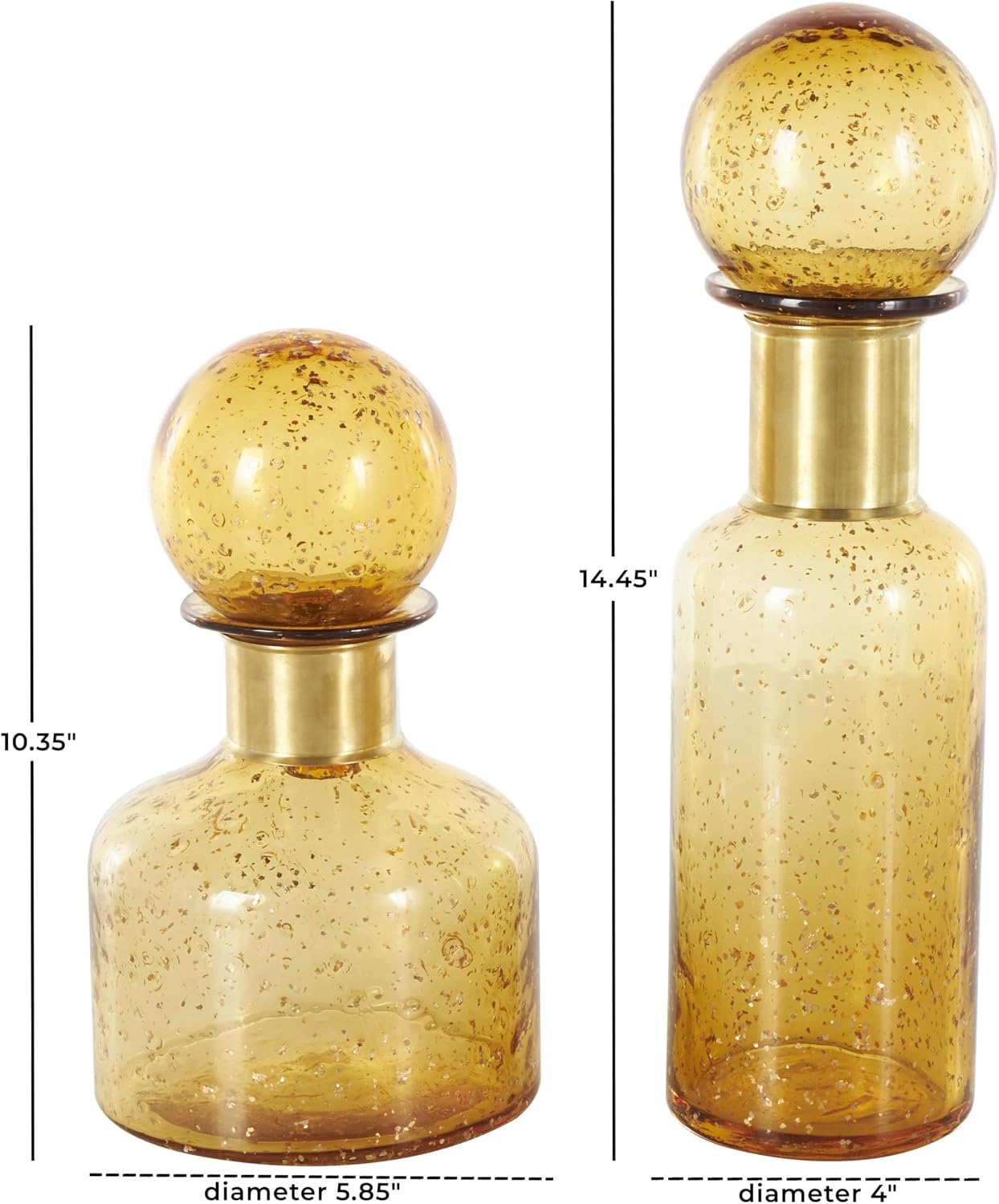 Deco 79 Glass Living Room Decorative Jars Speckled Ombre Decorative Container with Round Orb Tops, Set of 2 Jar with Lid 14", 10"H, Yellow