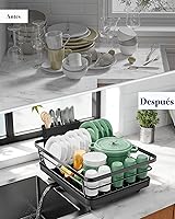 Vista 8 de Kitsure - Escurridor de platos para encimera de cocina, para organización y almacenamiento, de acero inoxidable con soporte para cubiertos, 12 x