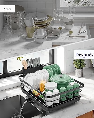 Miniatura 8 de Kitsure - Escurridor de platos para encimera de cocina, para organización y almacenamiento, de acero inoxidable con soporte para cubiertos, 12 x