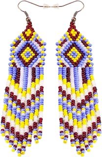 Handmade Multi Color Fringe Earrings Native Tassel Jewelry Beaded Design Dangle Drop Geometric Chandelier Hippie Style Women