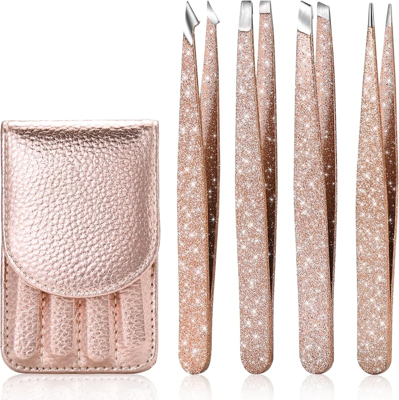 Kit com 4 Pinças de Precisão FungChoi em Aço Inoxidável Rose Gold com Estojo
