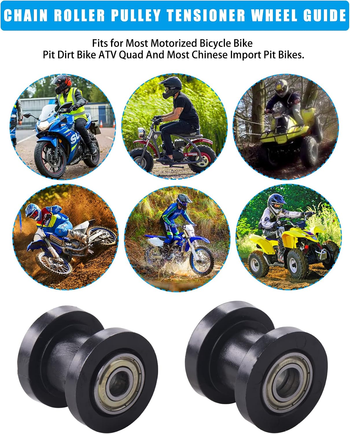 JINGKE 8mm and 10mm Chain Roller Pulley Tensioner Wheel Guide Per for Motorcycle Mini Bike Atv 125cc 140cc 160cc SSR XR125 CRF50 KLX110 Pitster Pit Dirt Bike Parts（BLACK）…