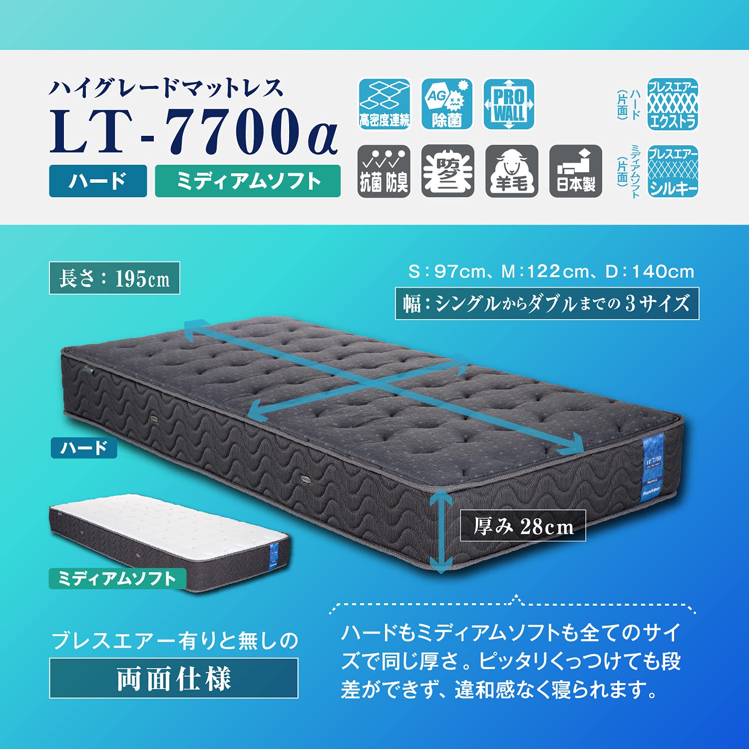 Amazon.co.jp: フランスベッド マットレス シングル 硬め 厚さ28cm 