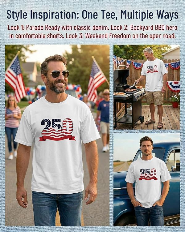 Aiyino Mens USA 250 American Flag Graphic Tee White 250 L by Aiyino - Used condition - Image 6