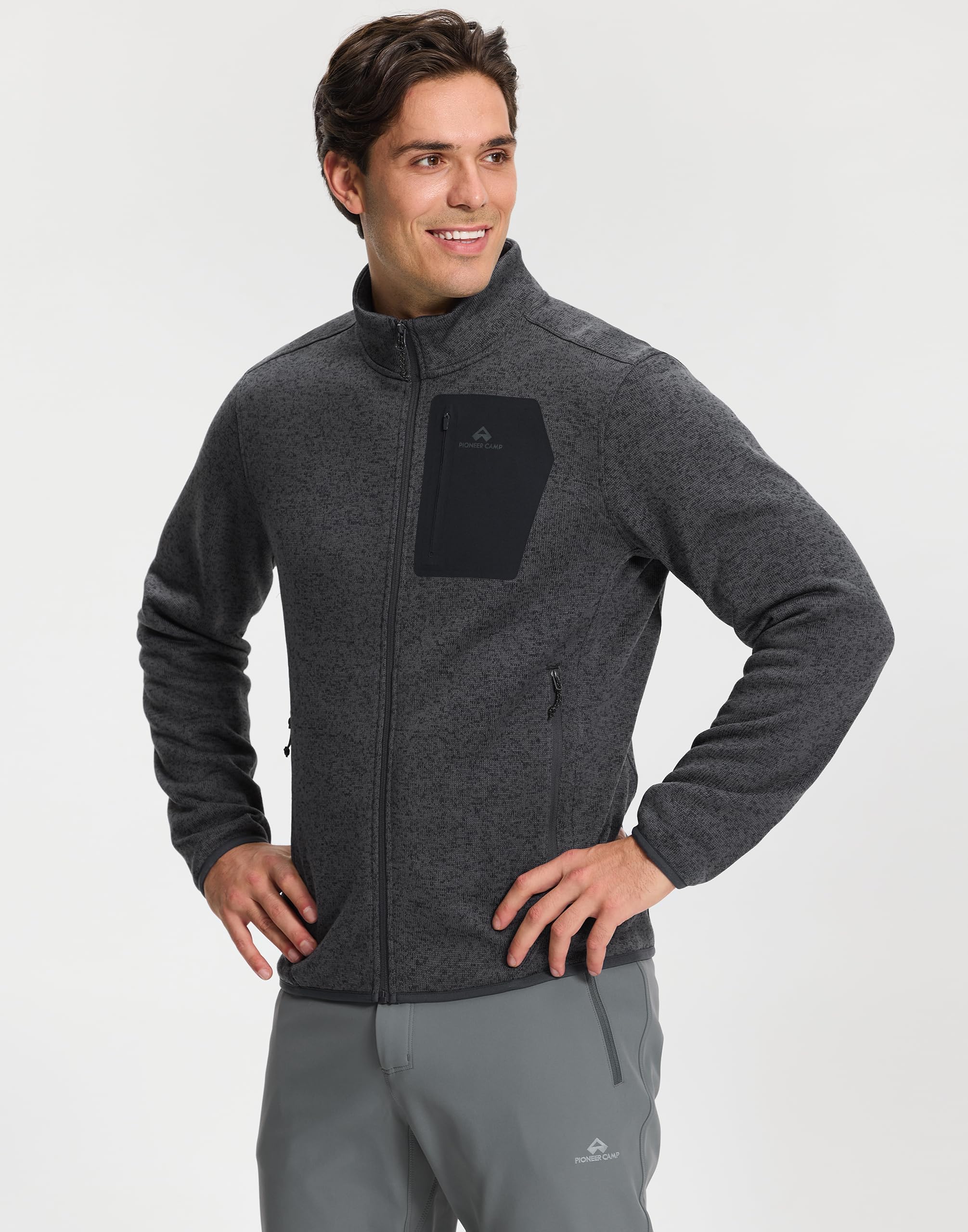 Herren Fleecejacke Strickjacke Ohne Kapuze Pullover Wandern Alltag | 100% Polyester,Antistatisch,Atmungsaktiv,5Taschen,Winddicht,Stehkragen,ElastischerSaum,OhneKapuze,Für Trekking,Wander