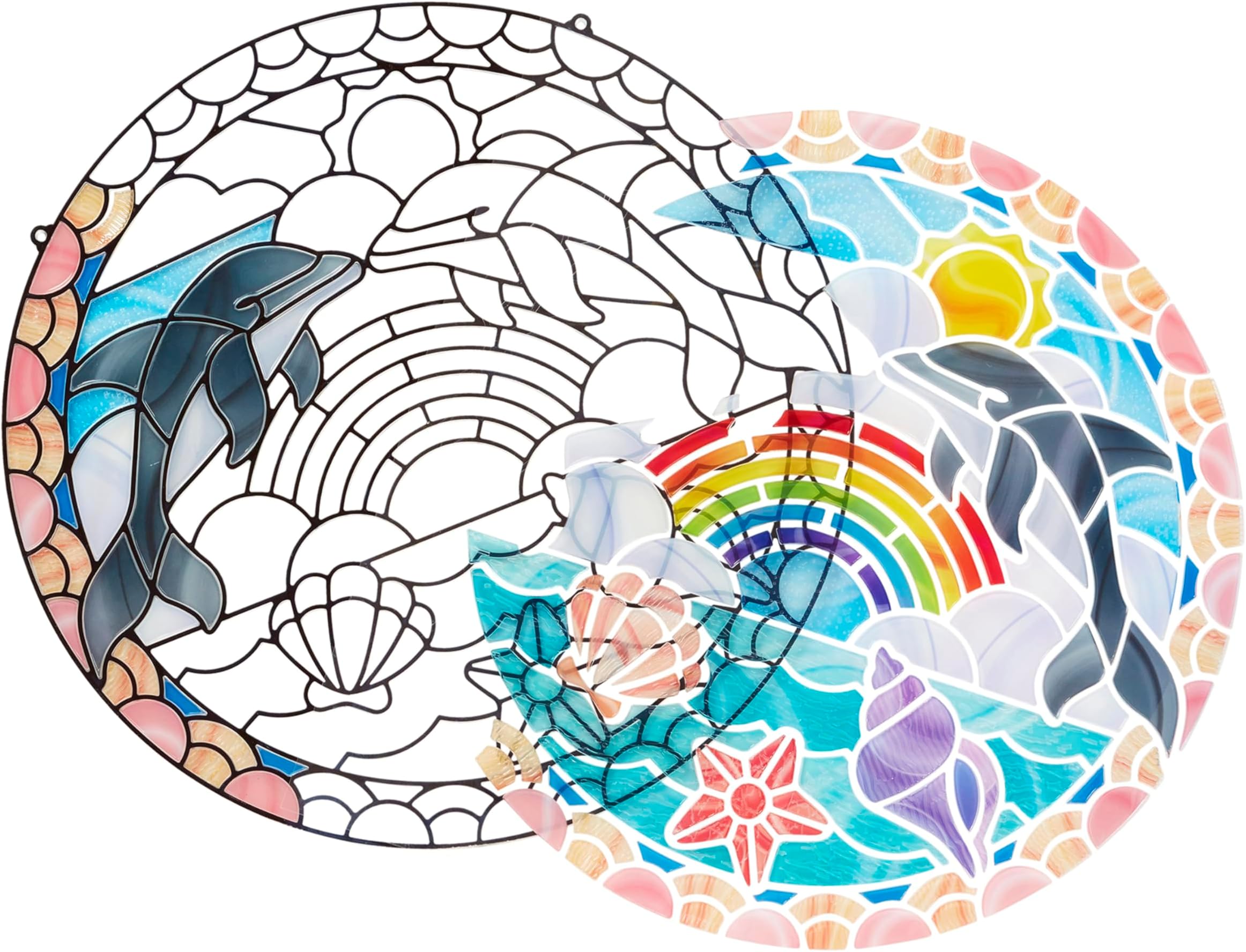 Melissa & Doug Stained Glass Made Easy Activity Kit, Arts and Crafts, Develops Problem Solving Skills, Dolphins, 180+ Stickers