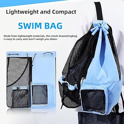 Miniatura 6 de Mochila de malla con cordón, bolsa de buceo, bolsa de natación, mochila de playa de bolsillo húmedo, bolsa de playa de malla grande para natación,