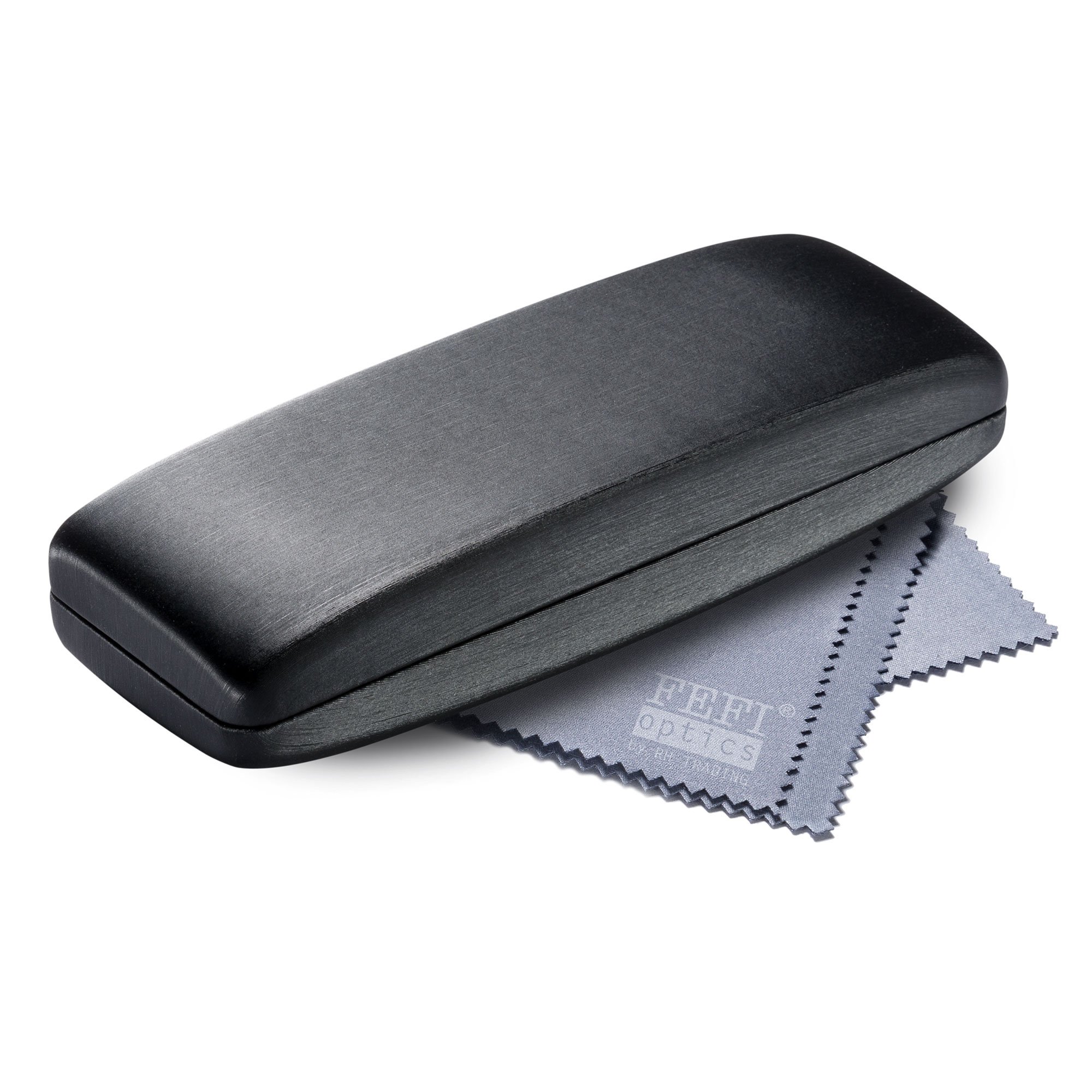 Fefi Unisex Black Hard Shell Eyeglass Case In Silk-Look - Including Cleaning Cloth (Black)