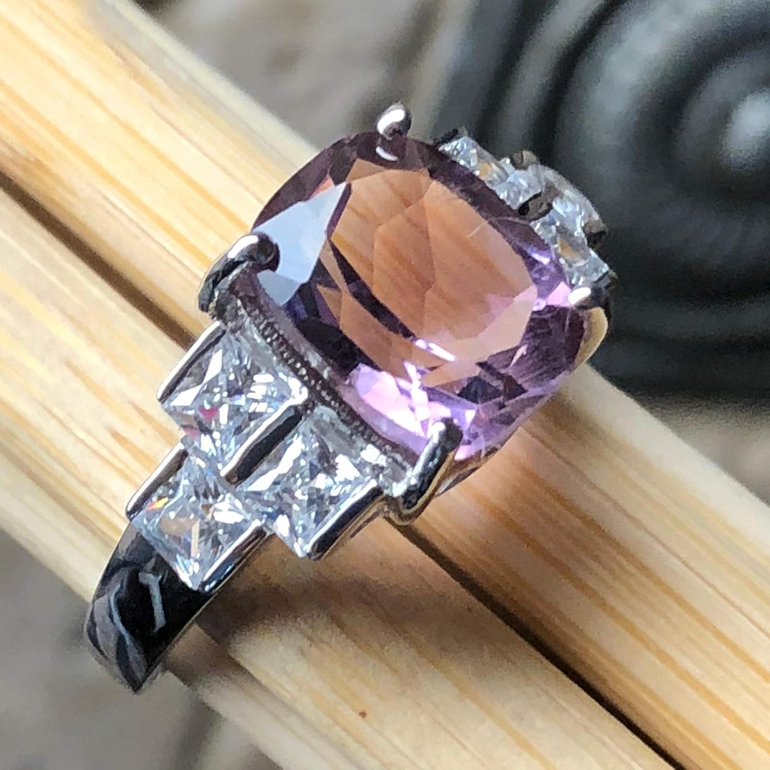 Natural Purple Amethyst 925 Solid Sterling Silver Engagement Ring Size 5, 6, 7, 8, 9 - Image 2