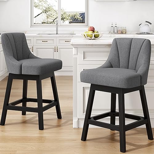Miniatura 9 de Taburetes de bar giratorios, taburetes de bar de altura de mostrador tapizados de tela de 26 pulgadas, sillas modernas de isla de cocina con Tela -