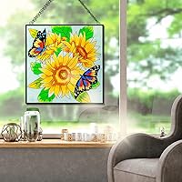 Vista 8 de Colgantes de ventana de girasol y mariposa, panel de cristal de 11 pulgadas con cadena para colgar en la ventana, regalos para amantes