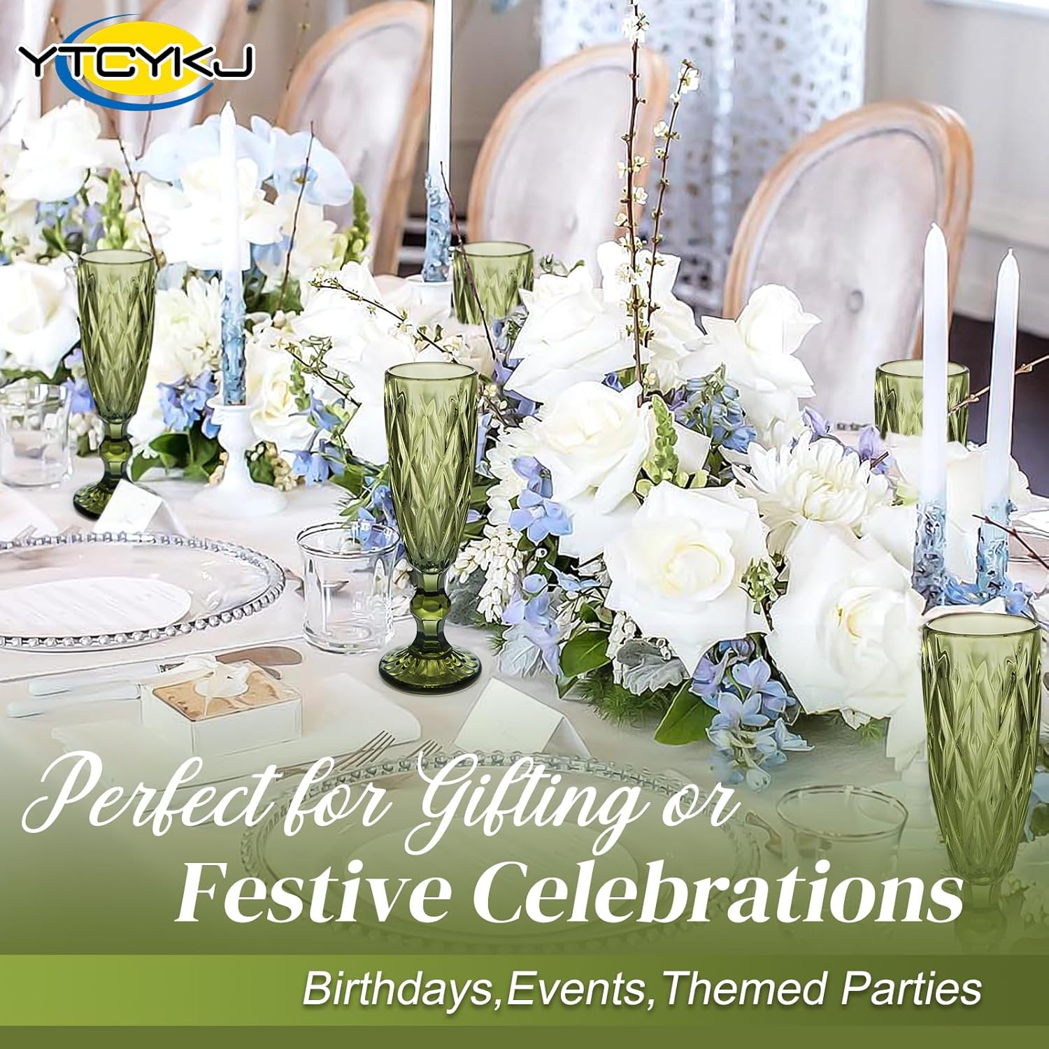 Glass Green Champagne Flutes,Vintage Wine Glasses,Green Wine Glasses,Colored Glassware Set,Water Goblets for New Year Christmas,Party, Wedding, & Daily Use,5 oz, Set of 6 - Image 7