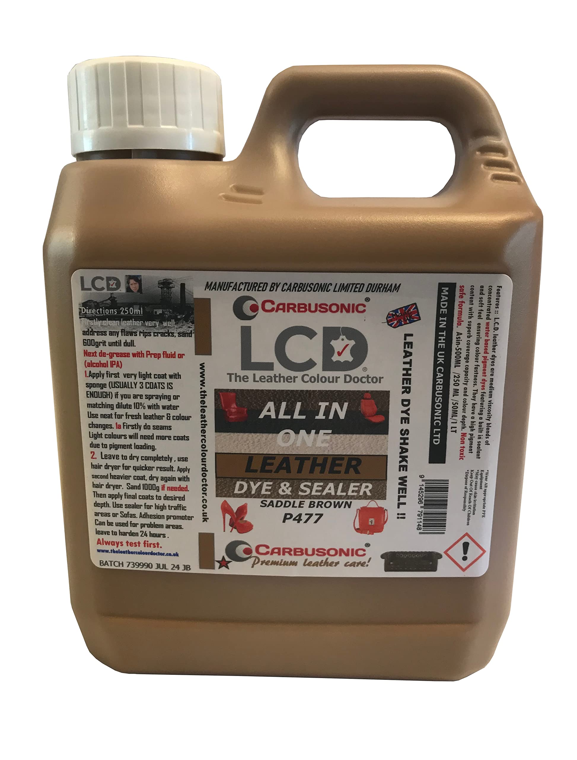 Carbusonic All in one Leather dye and sealant, Interior Leather Paint for Car Seats, Sofas, Arm Chairs, Shoes, Handbags & More. (Dark Grey, 500 ml) — view 32