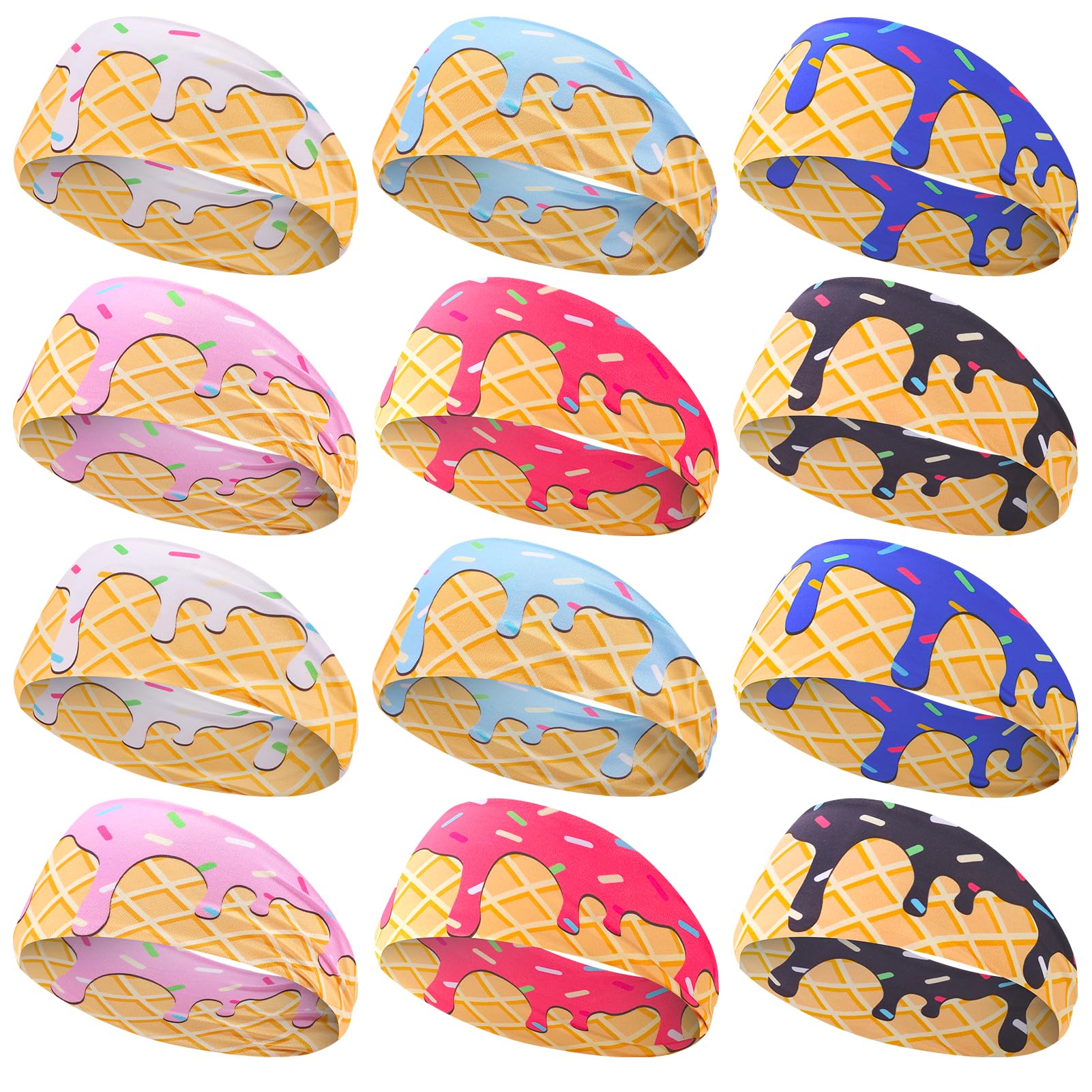 Ice Cream Baseball Headbands Sports Elastic Sweatbands | Workout Hairbands for Youth Teen Adult Football Basketball Gym Party Favors