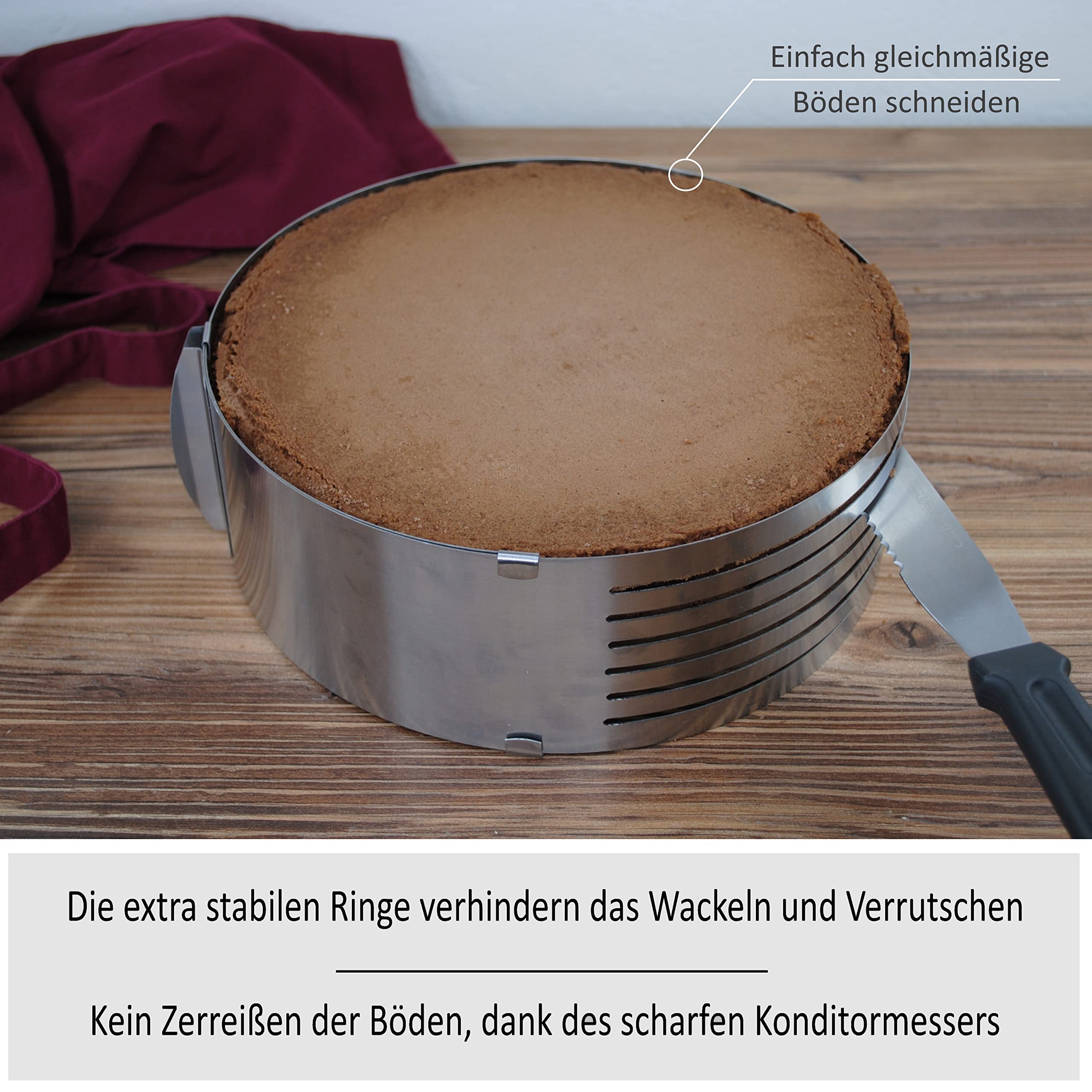 4-teiliges Set Tortenschneider & Tortenbodenschneideset inkl. Tortenheber & Tortenmesser (30cm) - Tortenboden & Tortenteiler Schneidehilfe (16-30cm) - Kuchen- & Torten-Bodenschneider
