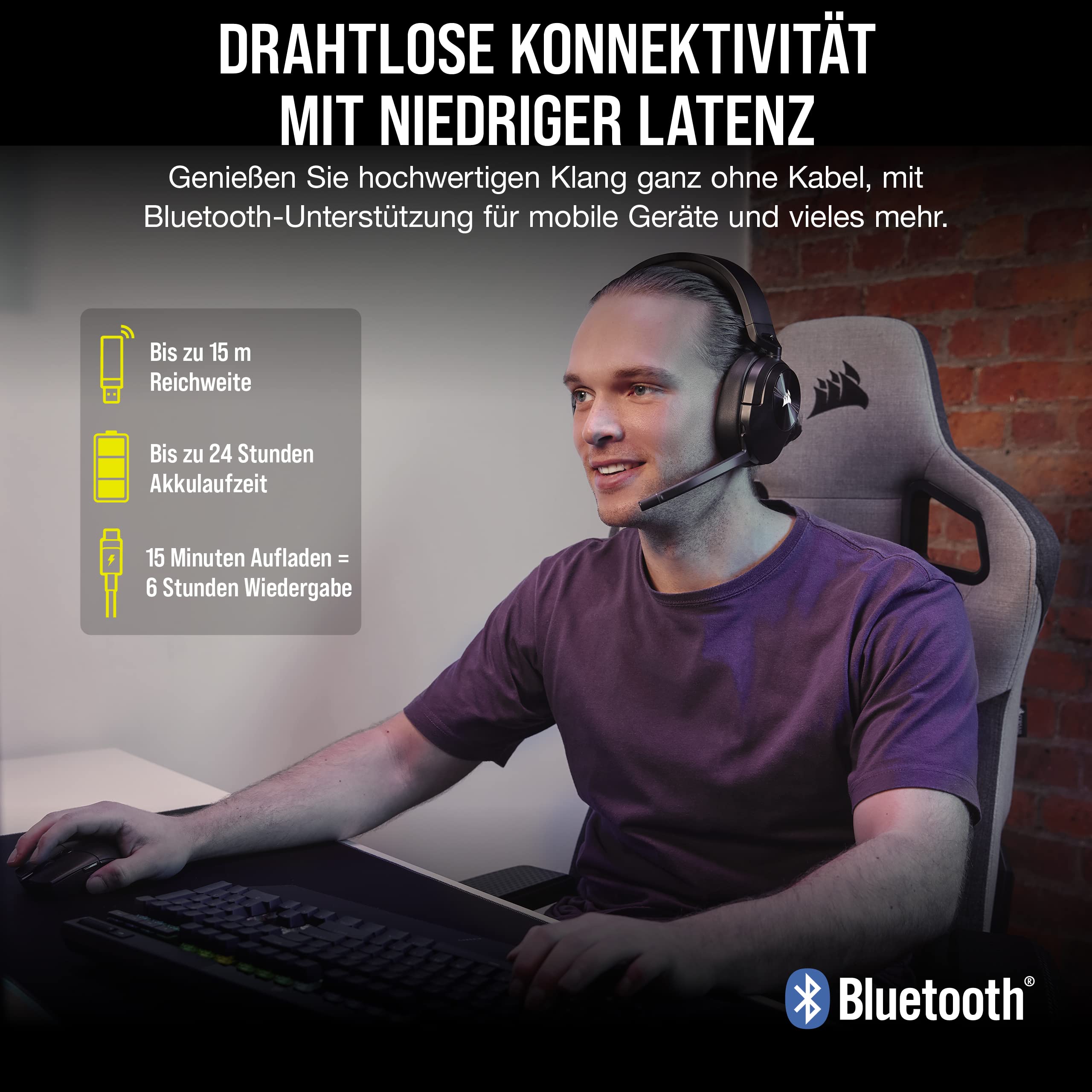Corsair HS55 Wireless CORE Gaming Headset - Omnidirektionales Mikrofon - Neodym-Treiber - 50 ft Reichweite - iCUE - PC, PS4, Nintendo Switch - Carbon