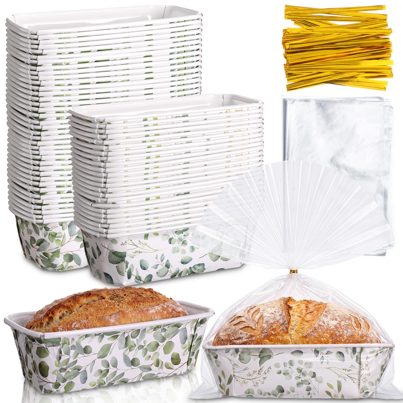 Photo 1 of Hushee 50 Set Fall Paper Mini Loaf Pan Disposable, Eucalyptus