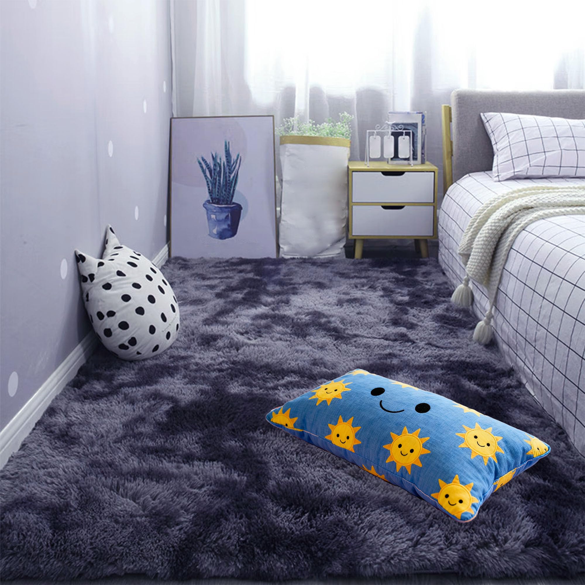 Tapis chambre doux gris foncé 160x260 cm pour salon