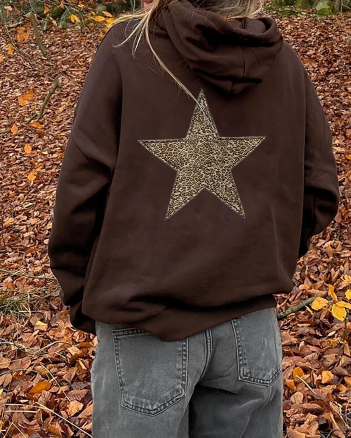 Cioatin Women Oversized Leopard Star Graphic Hoodies Men Cute Y2K Aesthetic Fleece Long Sleeve Pullover Sweatshirt Girls