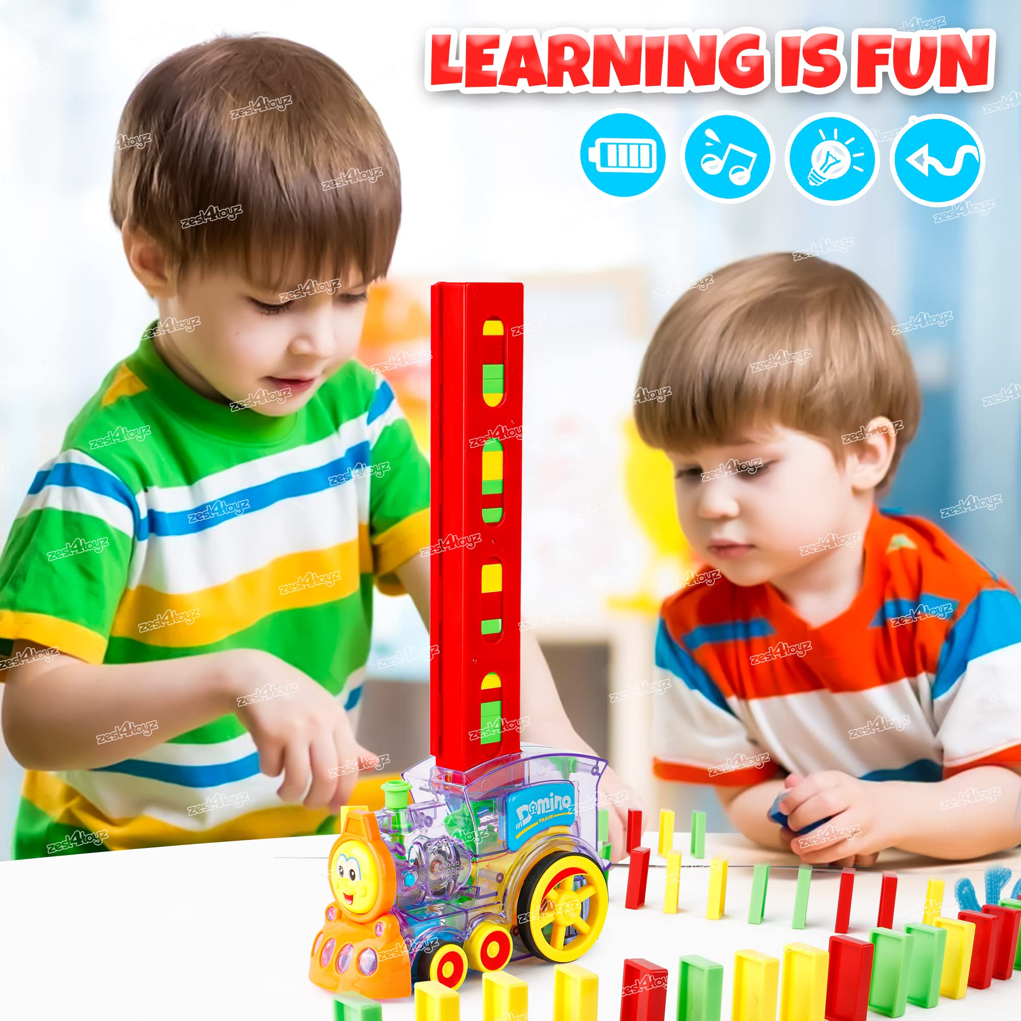 Zest 4 Toyz Domino Train Toy, 40 Pieces Domino Blocks Set for Kids Educational Game Play Set with Light & Sound Stacking Toy Block Set for 3-7 Year Old Toys for Boys Girls (Battery Included) - Image 7 thumbnail