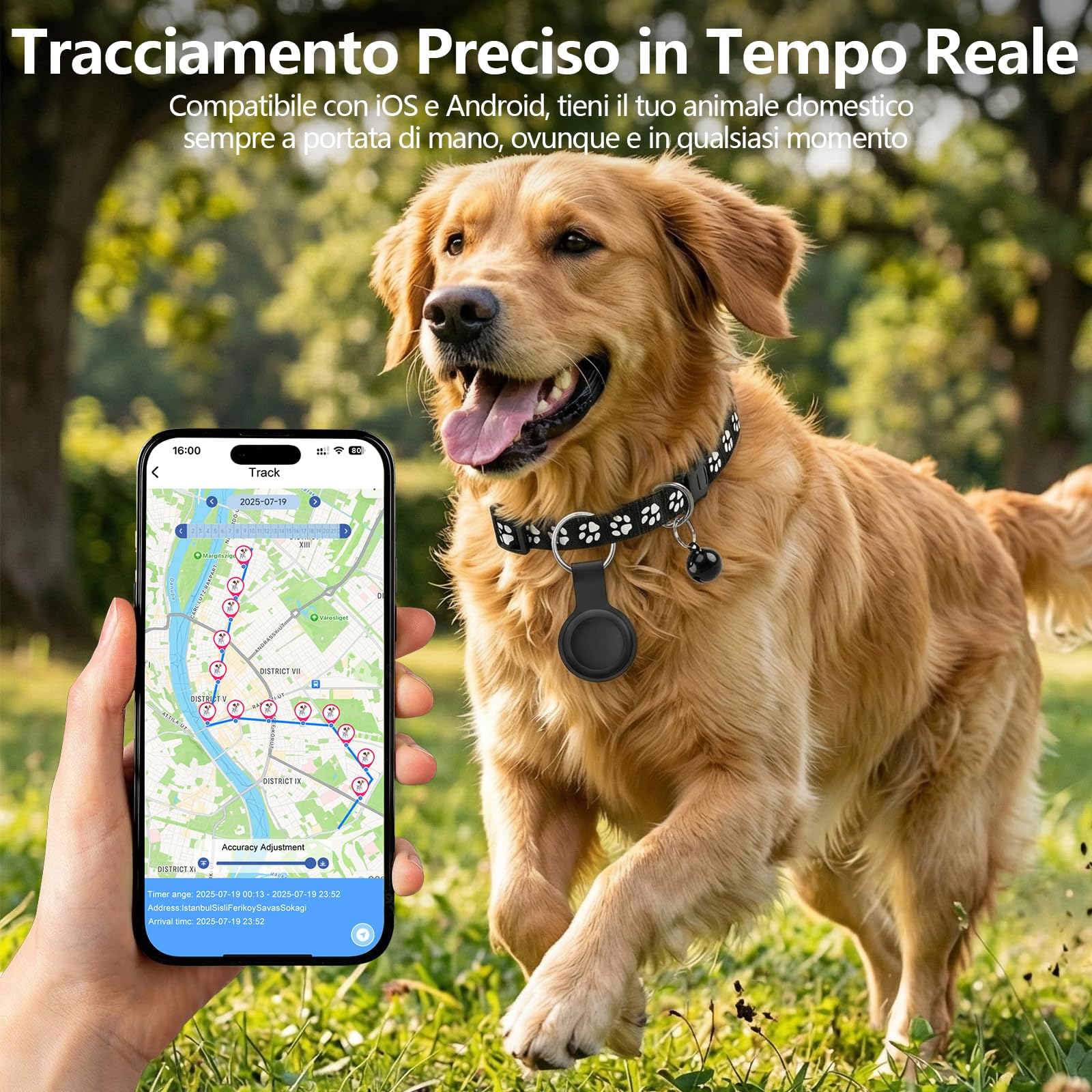 Collare GPS Gatto, Localizzatori GPS per Cani e Gatto, GPS per Cani Compatibile con iOS e Android, Nessun Abbonamento, Posizionamento Globale in Tempo Reale, per Animale Domestico, Impermeabile IPX6