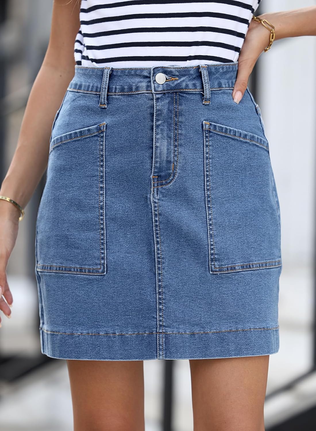 Sidefeel Women's Jean Skirt High Waisted Stretch Casual Summer Zimbaplatinum Denim Skirt with Pockets - Image 4