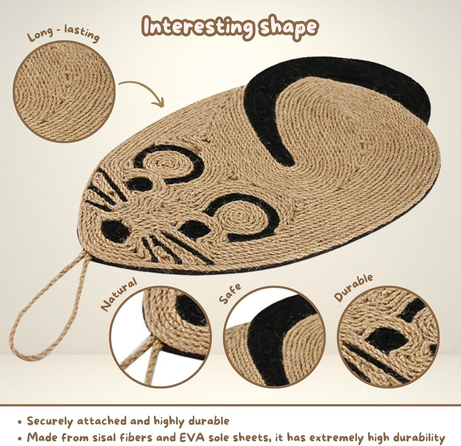 review Cat Scratch Pad Made from Sisal Material, Comfortable Cat Scratchers for Indoor Cats with Attractive Mouse Shape, Cat Scratching Board as Furniture Protector for Happy Cats