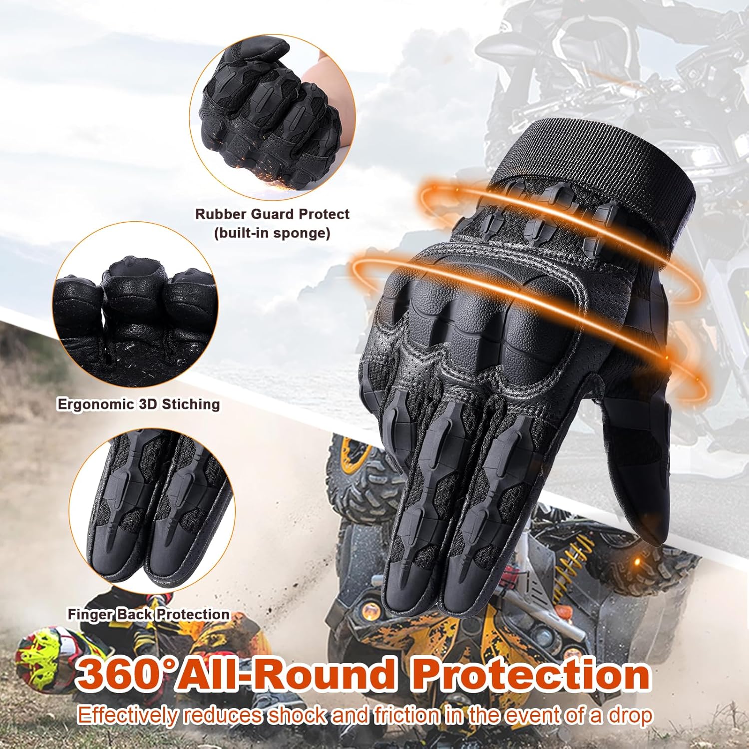 Motorcycle Riding Gloves for Men - Touchscreen, Rubber Guard & Anti-Slip for Tactical Airsoft Paintball Driving Dirt Bike Glove - Image 4
