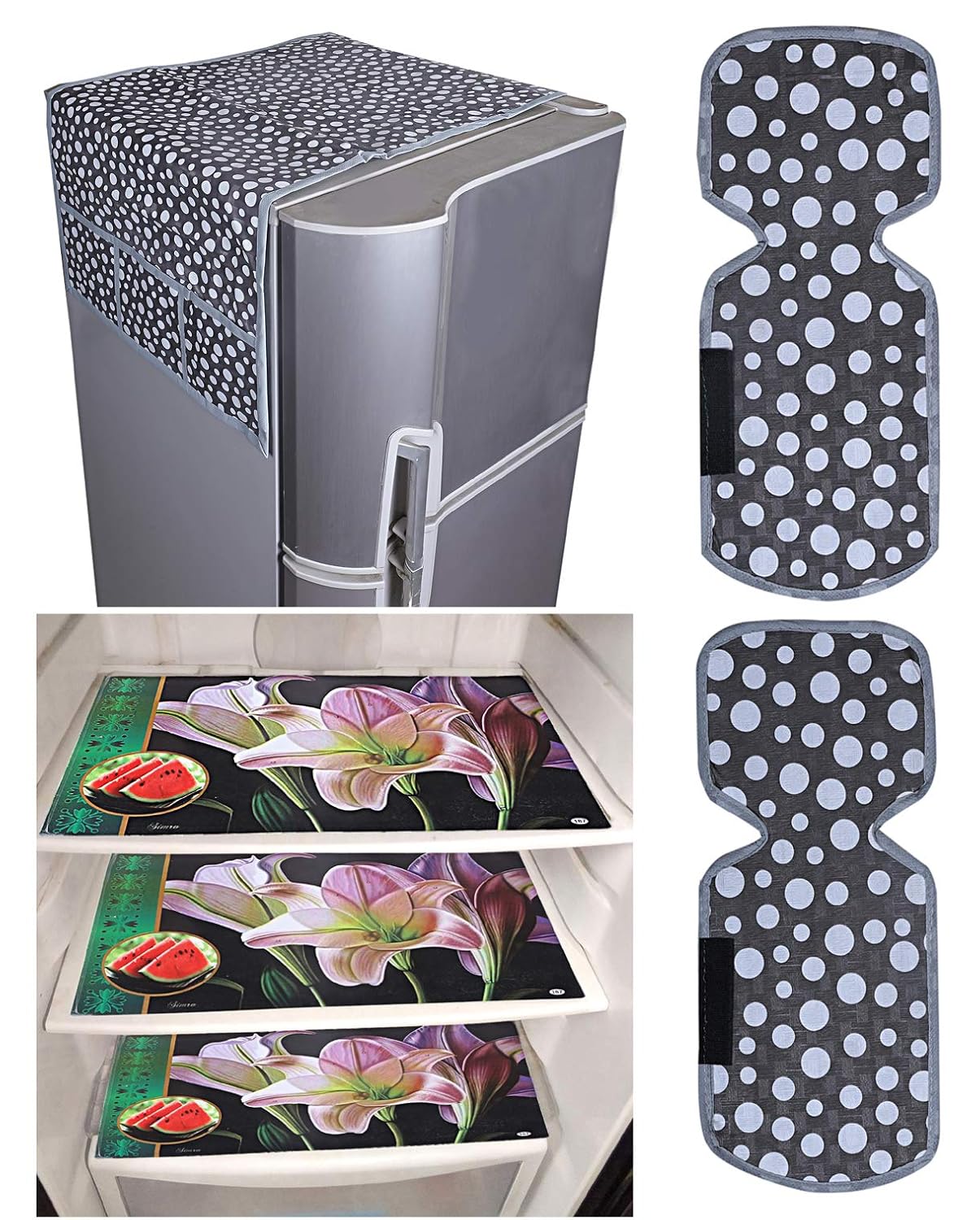 Kuber Industries PVC 3 Pieces Reversible Fridge Mats, 2 Piece Handle