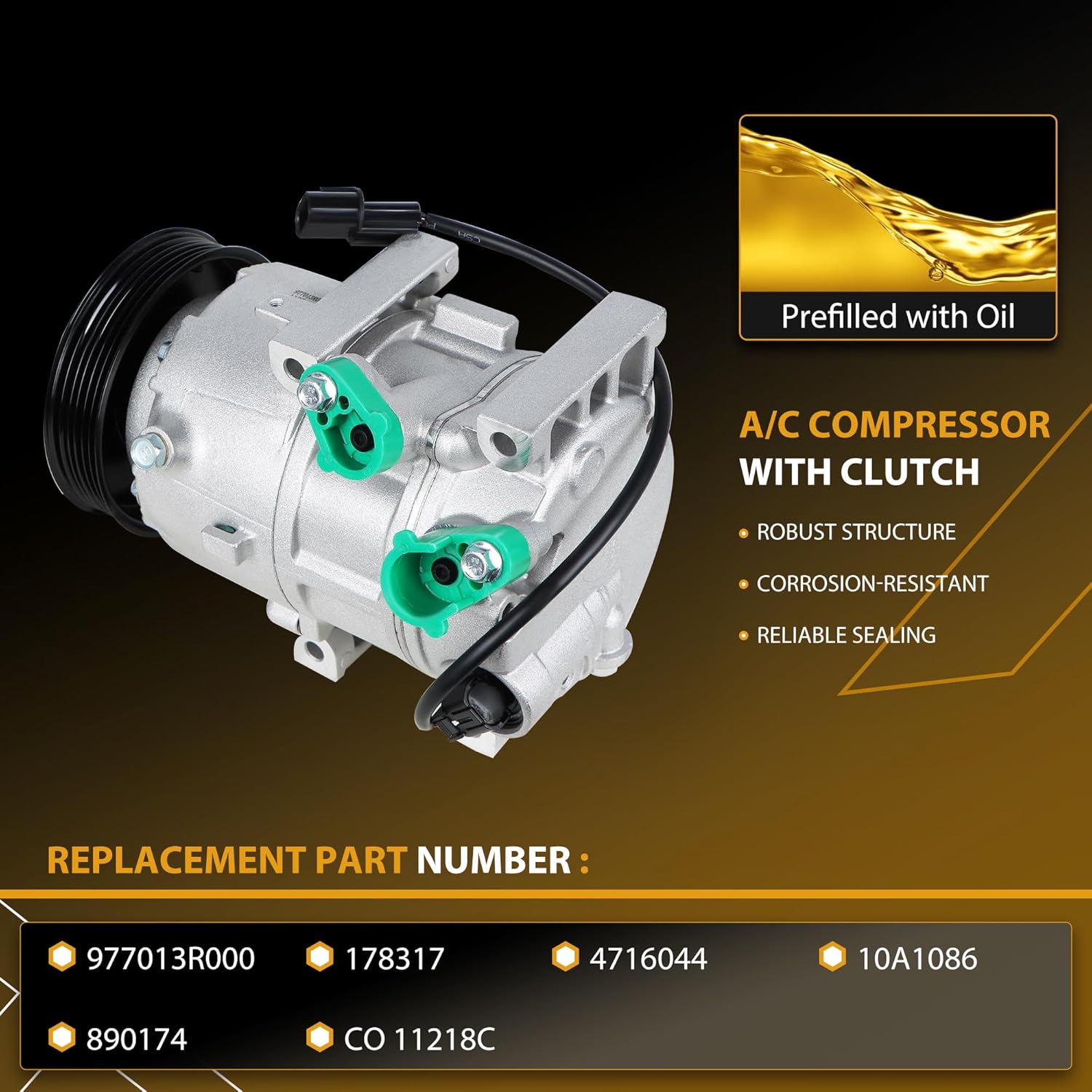 Air Conditioner AC Compressor with Clutch Compatible with 2011-2014 Hyundai Sonata 2.0L 2.4L, 2011 Kia Optima 2.0L 2.4L-Replace 178317, CO11218C