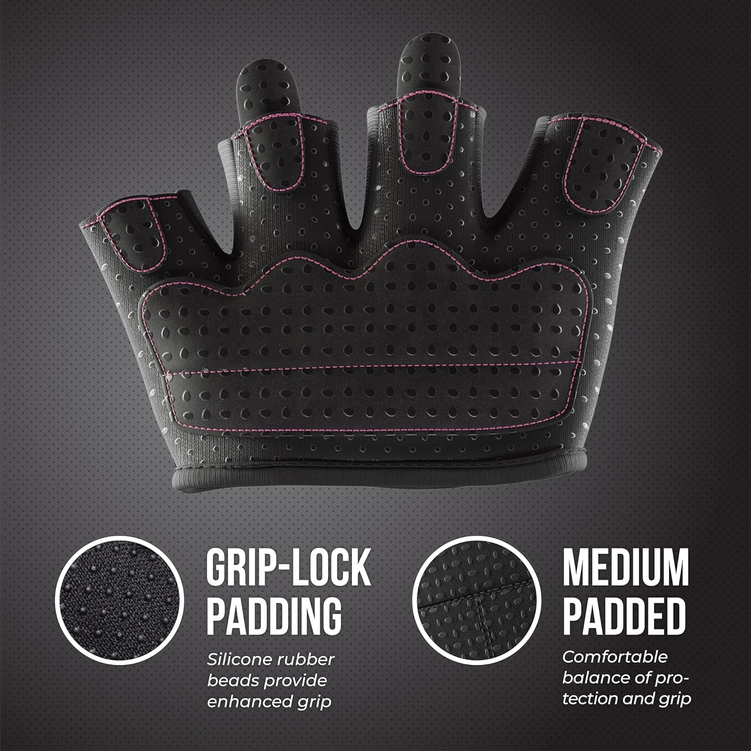 Contraband Pink Label 5537 Womens Micro Weight Lifting Gloves w/Grip-Lock Silicone Padding (Pair) - Minimalist Half Gloves - Apple Watch Friendly