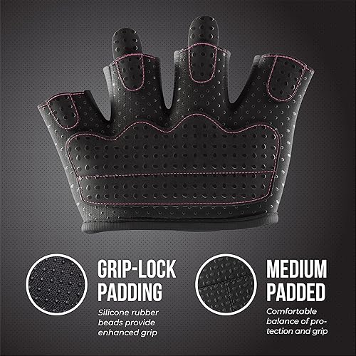 Miniatura 3 de Contraband Pink Label 5537 - Guantes de levantamiento de pesas para mujer con acolchado de silicona Grip-Lock (par) - Mitad guantes minimalistas -