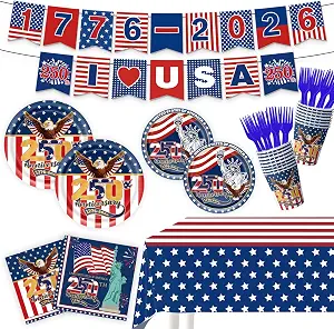 USA 250th Anniversary Patriotic Party Supplies Set for 15 Guests