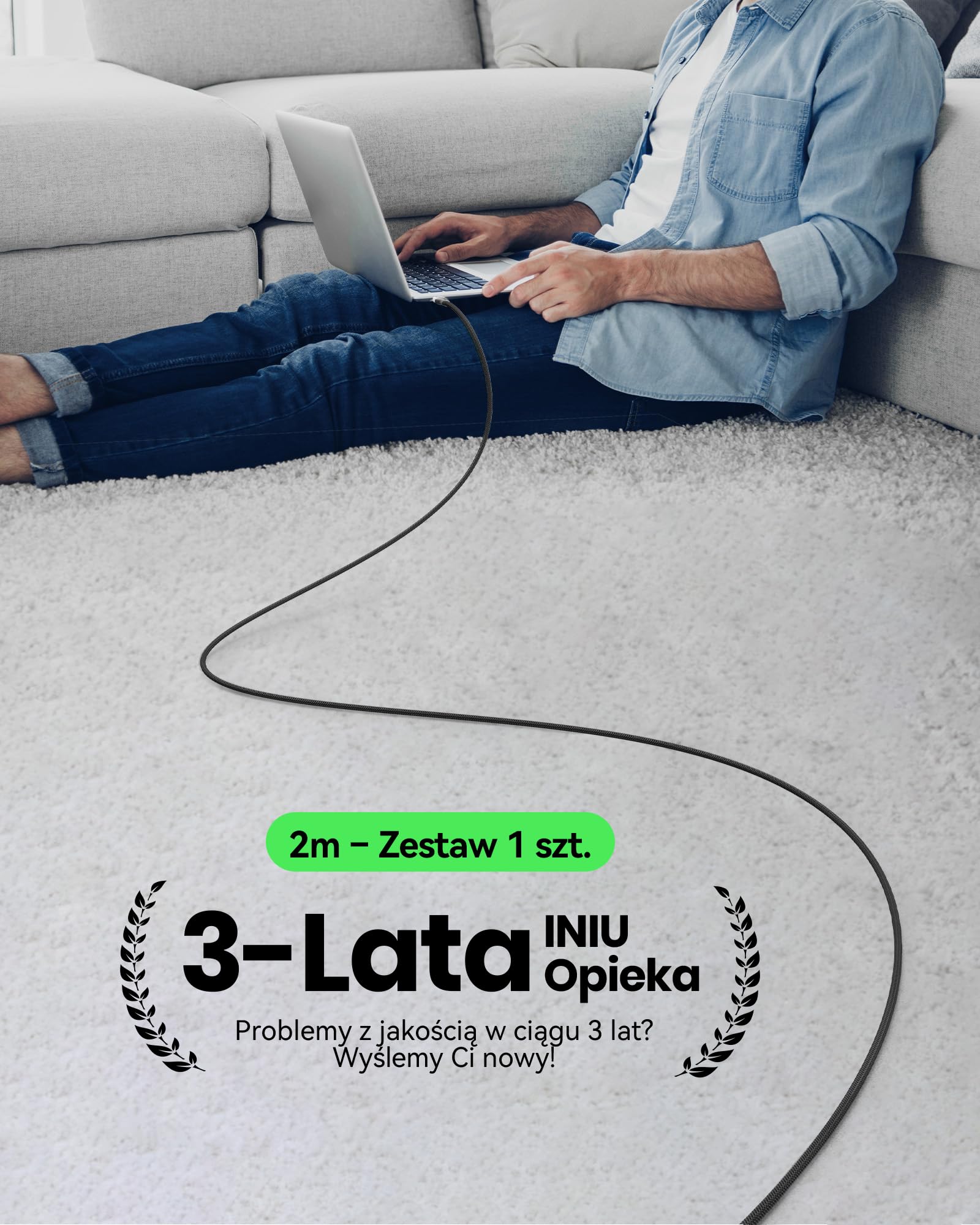 INIU Kabel USB C na USB C [2M/100W], PD 5A & QC 4.0 Typu C Szybkie Ładowanie, Nylonowy Pleciony Kabel do Ładowania USB-C do iPhone 17 16 15 Pro Max Samsung Galaxy S24 S23 iPad MacBook Google Piexel